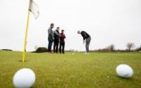 Researchers playing golf
