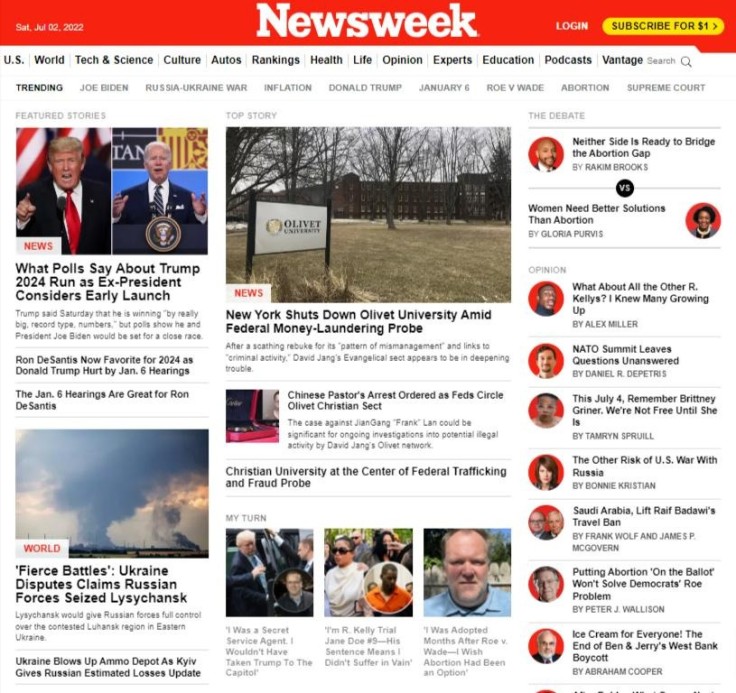 The Ukraine war and the Roe vs Wade debate are subsumed by three pieces about Olivet